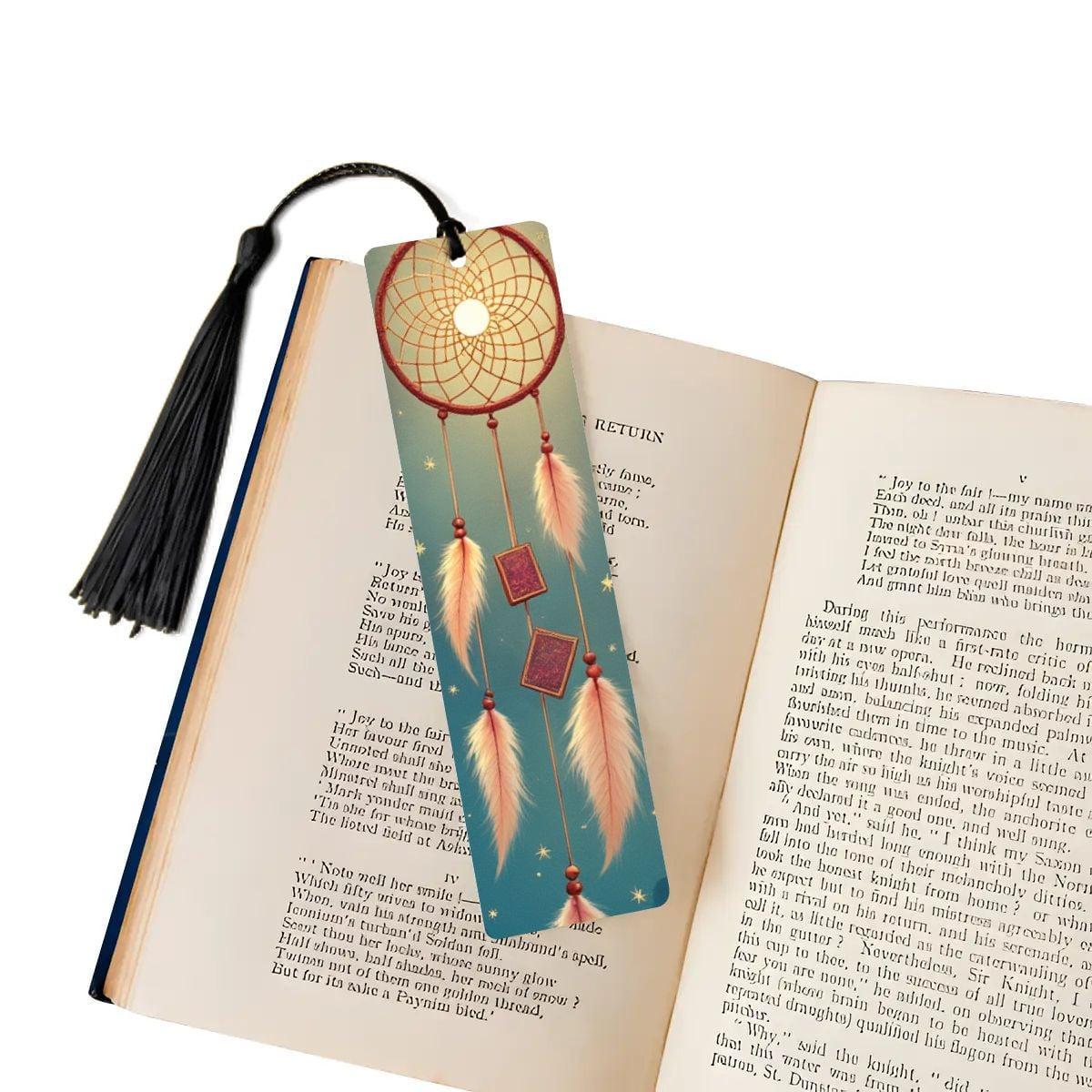 ColorFlow | Dreamcatcher Moon Feather Metal Bookmark Boho Celestial Spiritual Reading Gift | Optional Personalization