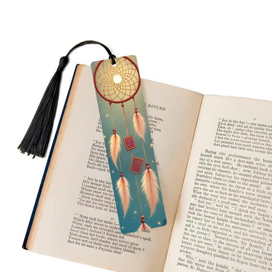 ColorFlow | Dreamcatcher Moon Feather Metal Bookmark Boho Celestial Spiritual Reading Gift | Optional Personalization
