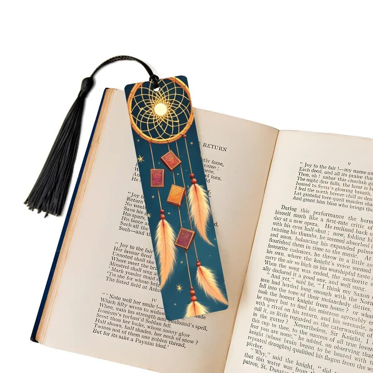 ColorFlow | Golden Dreamcatcher Feathers Metal Bookmark Boho Celestial Book Lover Gift | Optional Personalization