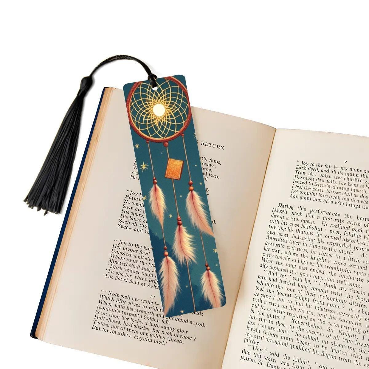 ColorFlow | Moonlit Dreamcatcher Feather Metal Bookmark Boho Celestial Spiritual Book Gift | Optional Personalization