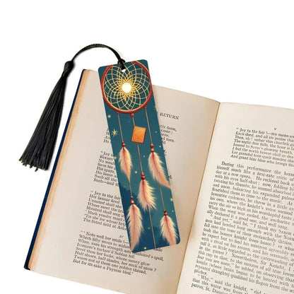 ColorFlow | Moonlit Dreamcatcher Feather Metal Bookmark Boho Celestial Spiritual Book Gift | Optional Personalization