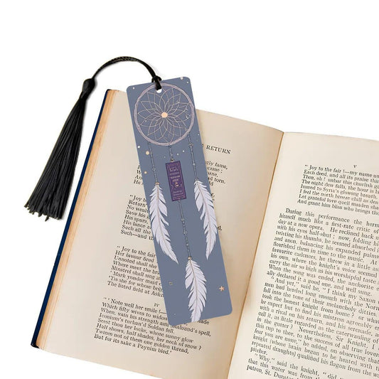 ColorFlow | Boho Dreamcatcher Feather Metal Bookmark Celestial White Feather Spiritual Book Gift | Optional Personalization
