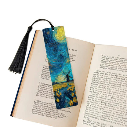 ColorFlow | Starry Night Windmill Metal Bookmark Van Gogh Inspired Tulip Field Art Double Sided Aluminum Reading Gift | Optional Personaliza