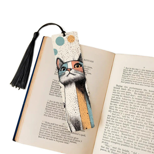 ColorFlow | Retro Cat Metal Bookmark Quirky Colorblock Illustration Modern Feline Art Double Sided Design | Optional Personalization
