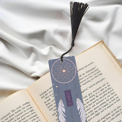 ColorFlow | Boho Dreamcatcher Feather Metal Bookmark Celestial White Feather Spiritual Book Gift | Optional Personalization