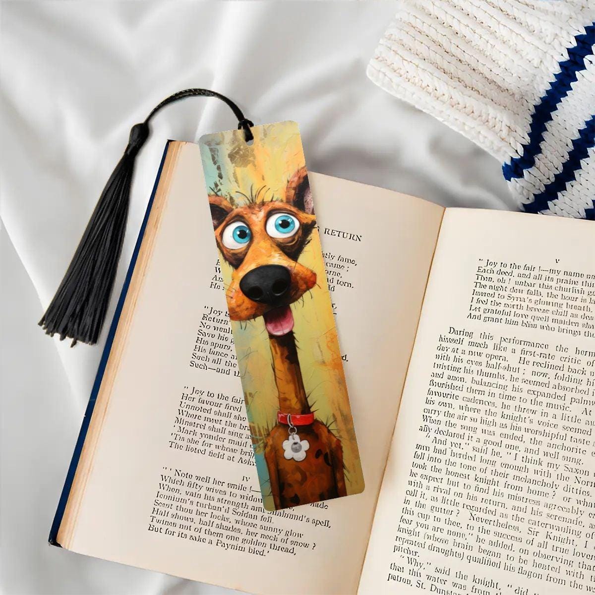 ColorFlow | Bright Blue Eyed Dog Art Metal Bookmark Cheerful Pet Lover Gift for Readers | Optional Personalization