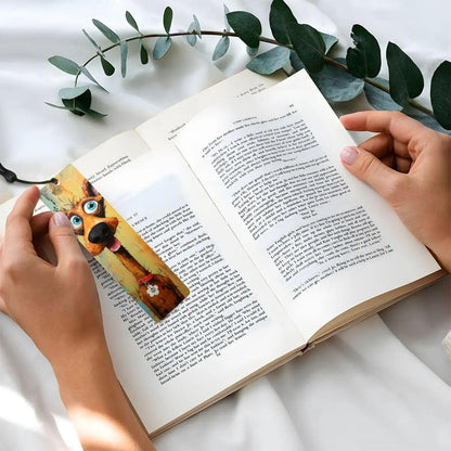 ColorFlow | Bright Blue Eyed Dog Art Metal Bookmark Cheerful Pet Lover Gift for Readers | Optional Personalization