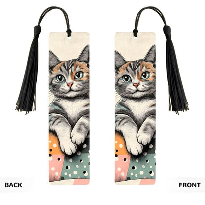 ColorFlow | Calico Cat Metal Bookmark Whimsical Feline Art Cozy Polka Dot Illustration Double Sided Design | Optional Patronizable