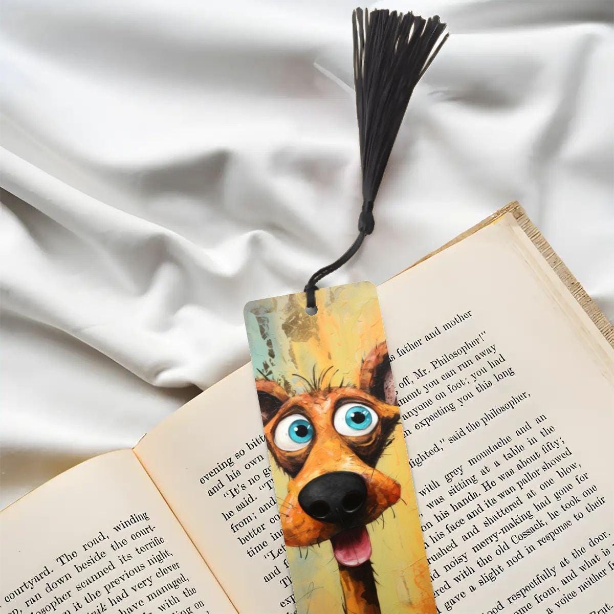 ColorFlow | Bright Blue Eyed Dog Art Metal Bookmark Cheerful Pet Lover Gift for Readers | Optional Personalization