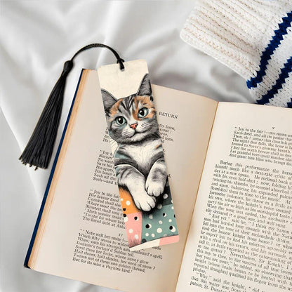 ColorFlow | Calico Cat Metal Bookmark Whimsical Feline Art Cozy Polka Dot Illustration Double Sided Design | Optional Patronizable