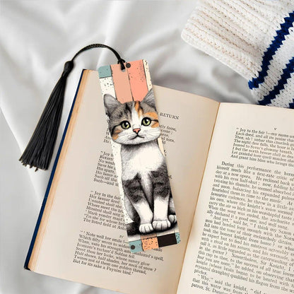 ColorFlow | Calico Kitten Bookmark Retro Ink Style Cute Feline Art Splatter Pattern Design Double Sided | Optional Personalization