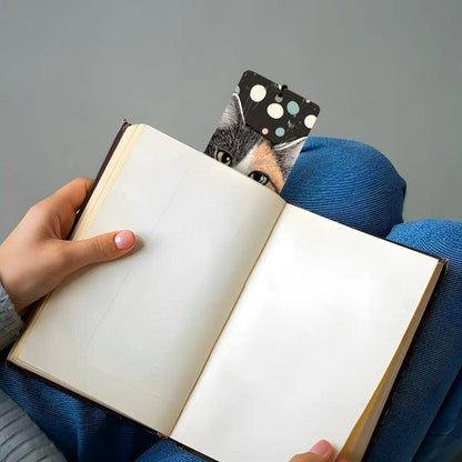 ColorFlow | Calico Cat Bookmark Retro Ink Style Whimsical Feline Art Colorful Polka Dot Background Double Sided | Optional Personalization