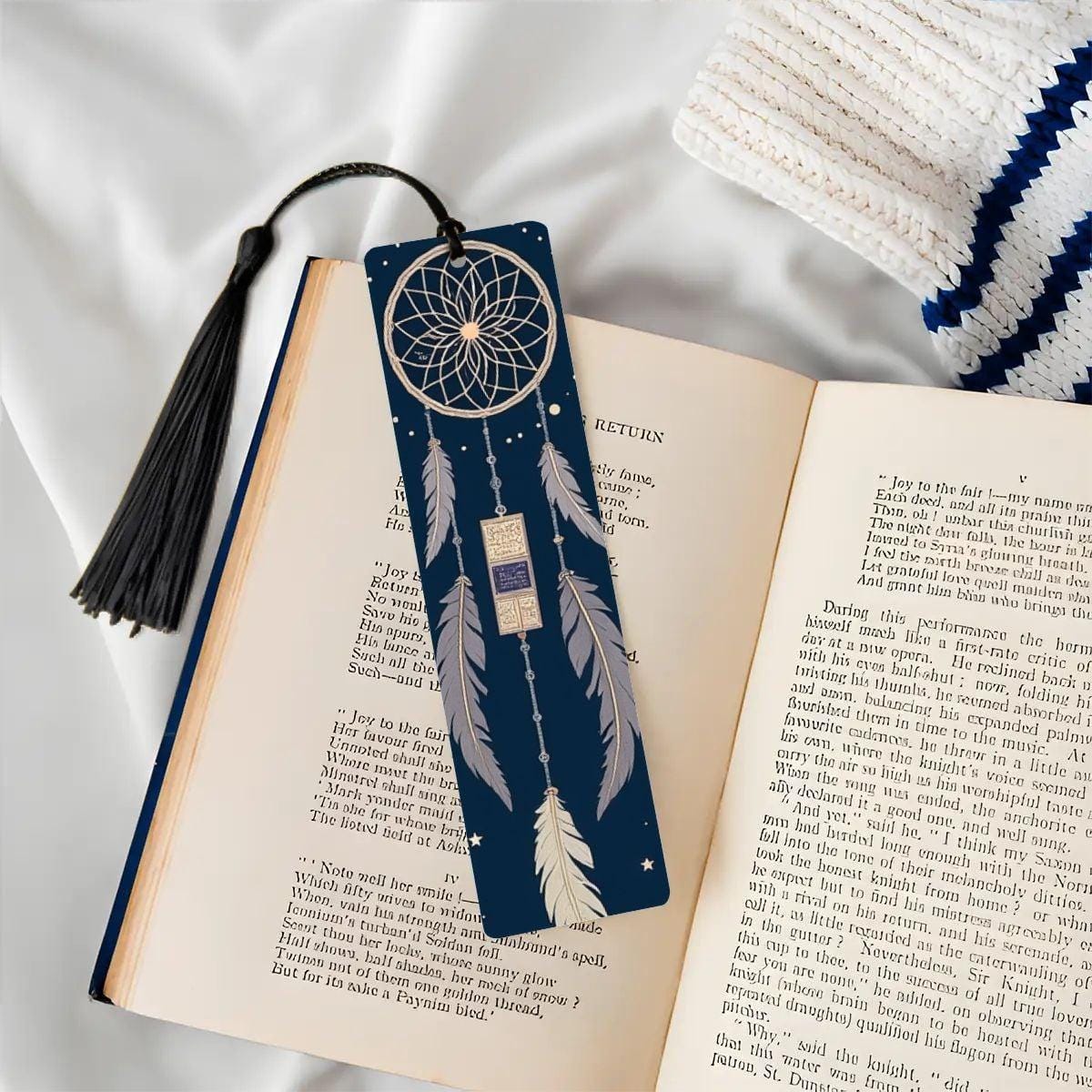 ColorFlow | Celestial Dreamcatcher Feather Metal Bookmark Boho Mystic Reading Accessory Gift | Optional Personalization