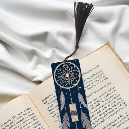 ColorFlow | Celestial Dreamcatcher Feather Metal Bookmark Boho Mystic Reading Accessory Gift | Optional Personalization