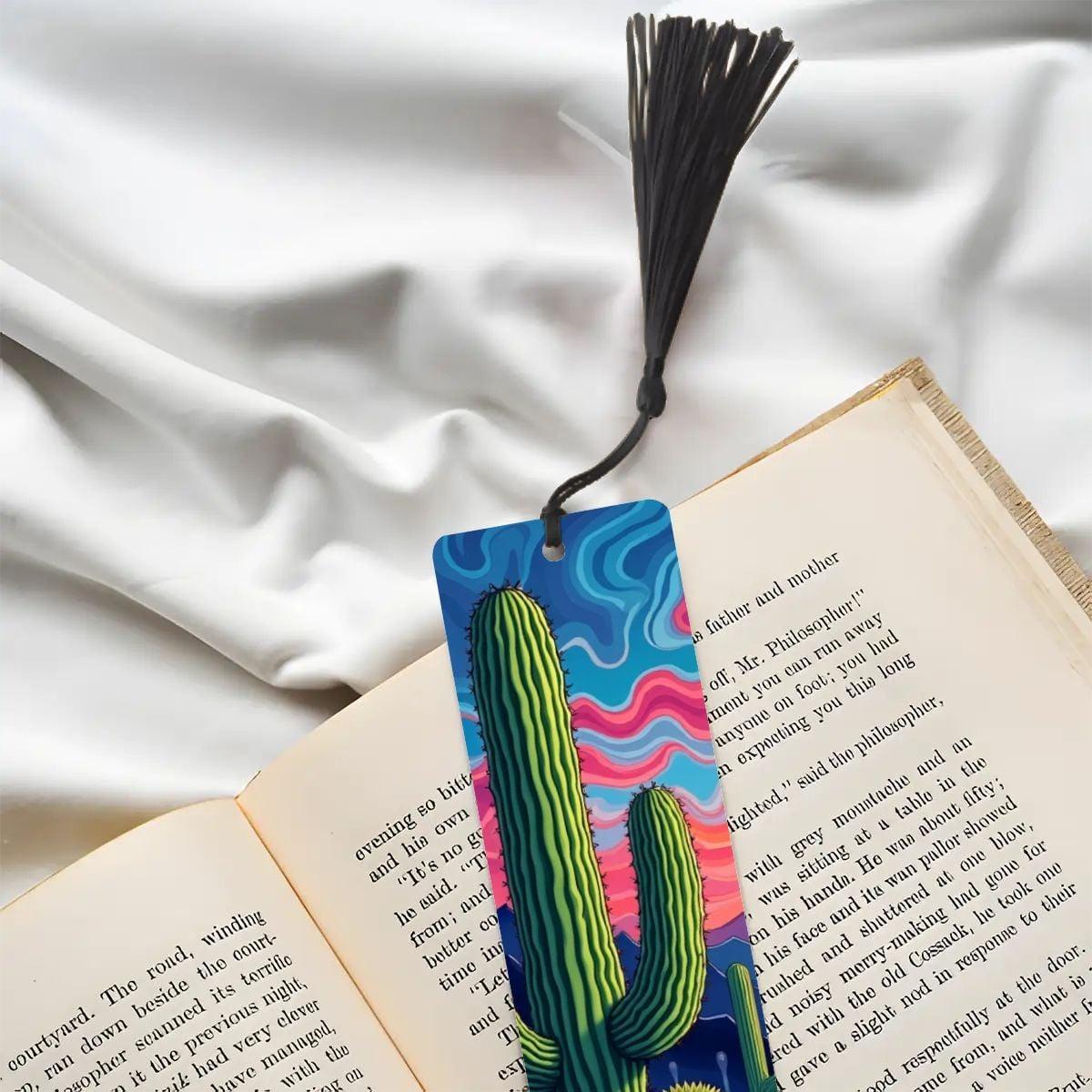 ColorFlow | Colorful Desert Cactus Art Metal Bookmark Vibrant Southwest Landscape Reading Gift | Optional Personalization