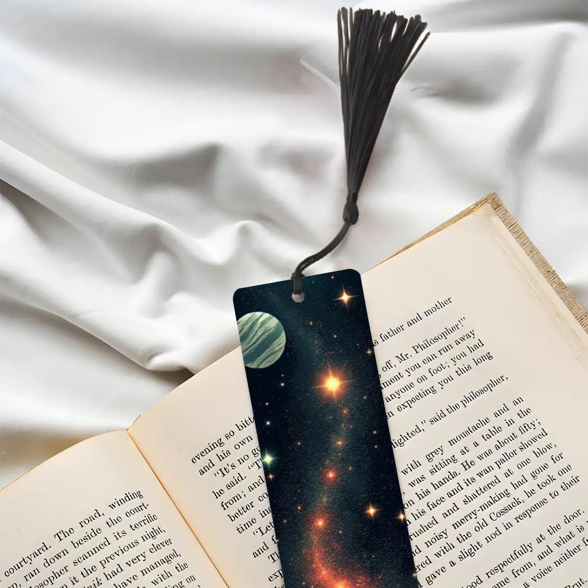 ColorFlow | Cosmic Galaxy Book Metal Bookmark Celestial Space Art Reading Lover Gift | Optional Personalization