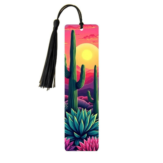 ColorFlow | Desert Sunrise Cactus Art Metal Bookmark Colorful Southwest Landscape Reading Gift | Optional Personalization