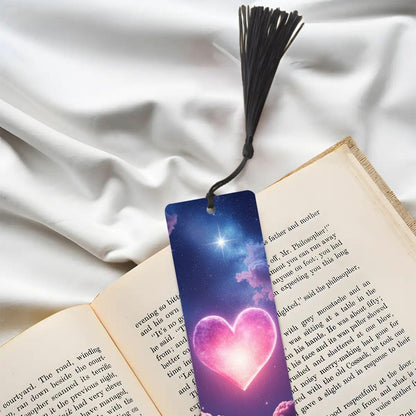 ColorFlow | Cosmic Pink Heart Metal Bookmark Celestial Galaxy Love Aesthetic Gift for Readers | Optional Personalization
