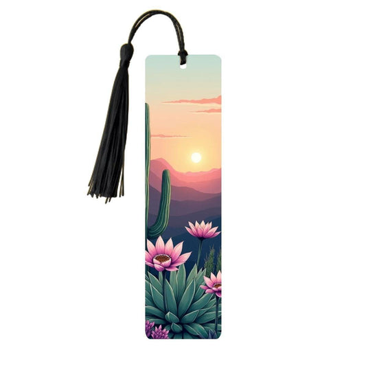 ColorFlow | Desert Sunrise Cactus Flower Metal Bookmark Southwest Floral Landscape Reading Gift | Optional Personalization