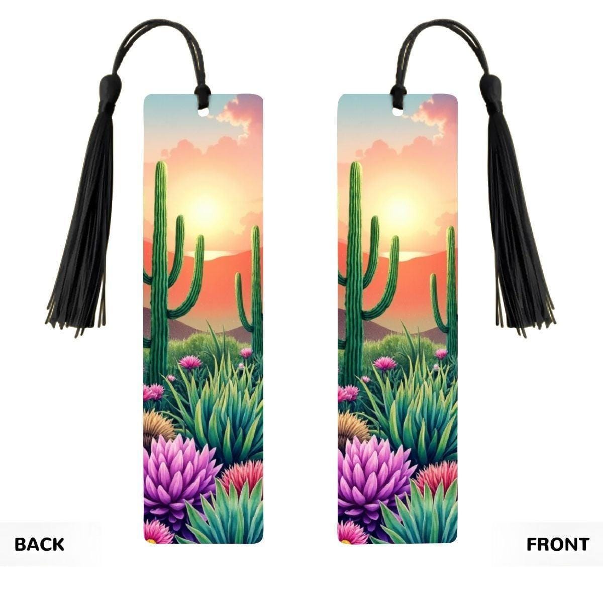 ColorFlow | Desert Sunrise Cactus Garden Metal Bookmark Southwest Floral Landscape Reading Gift | Optional Personalization