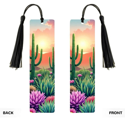 ColorFlow | Desert Sunrise Cactus Garden Metal Bookmark Southwest Floral Landscape Reading Gift | Optional Personalization