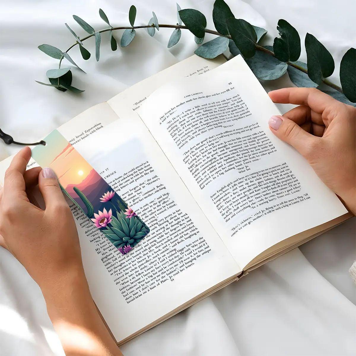 ColorFlow | Desert Sunrise Cactus Flower Metal Bookmark Southwest Floral Landscape Reading Gift | Optional Personalization