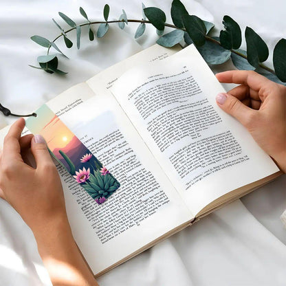 ColorFlow | Desert Sunrise Cactus Flower Metal Bookmark Southwest Floral Landscape Reading Gift | Optional Personalization