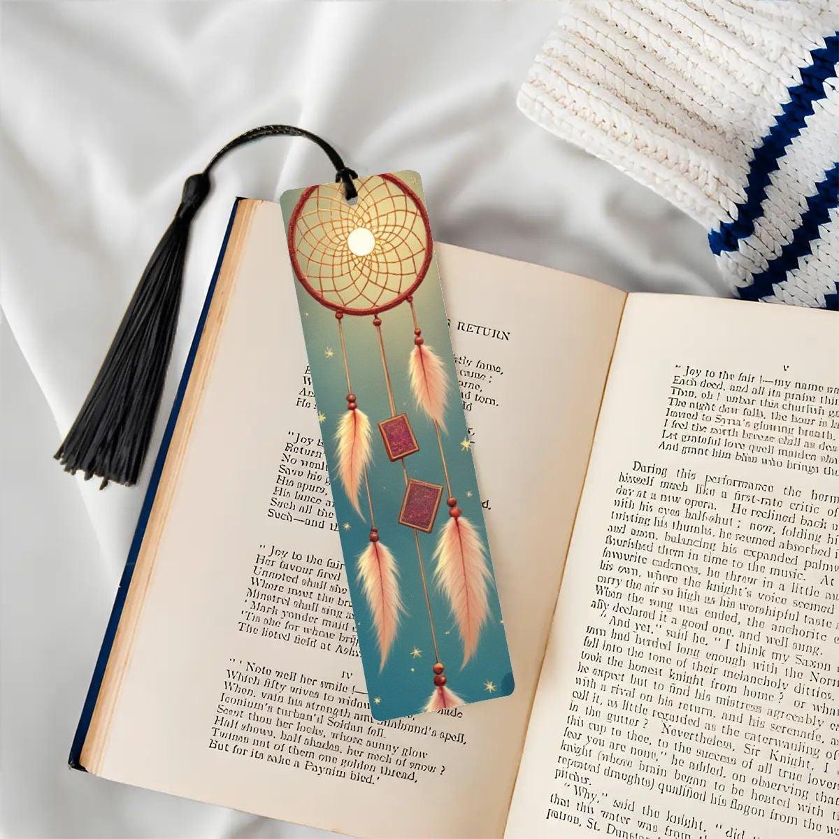 ColorFlow | Dreamcatcher Moon Feather Metal Bookmark Boho Celestial Spiritual Reading Gift | Optional Personalization