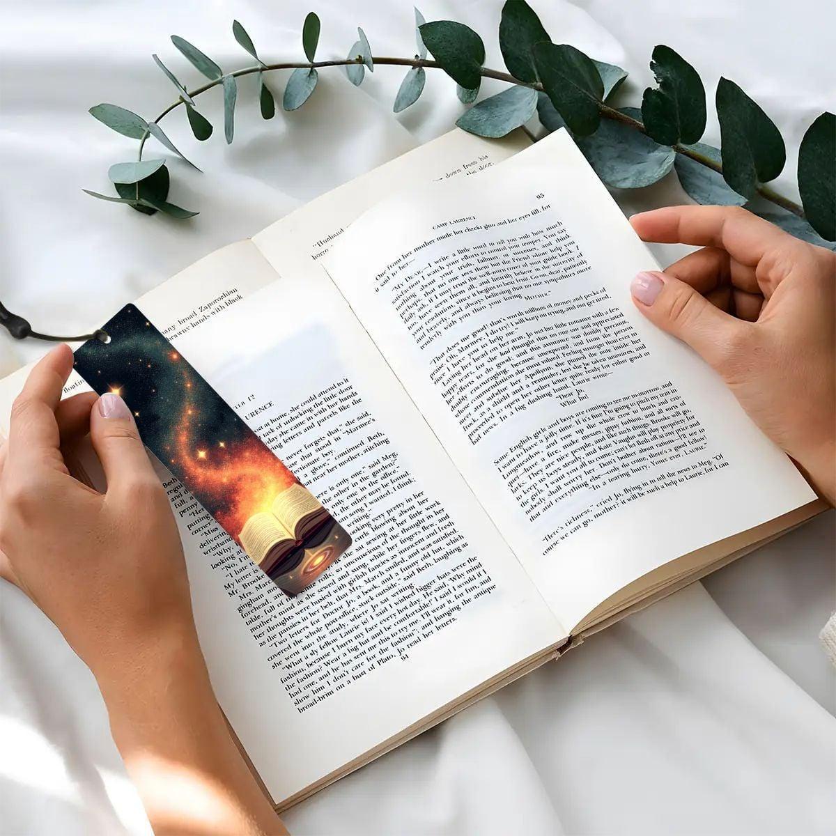 ColorFlow | Enchanted Galaxy Book Metal Bookmark Cosmic Starry Night Fantasy Reading Gift | Optional Personalization