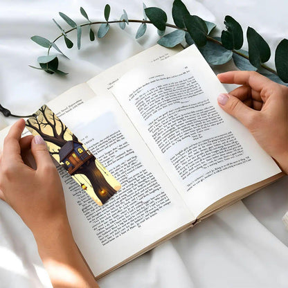 ColorFlow | Enchanted Treehouse Metal Bookmark Fantasy Lantern Art Double Sided Aluminum Reading Gift | Optional Personalization
