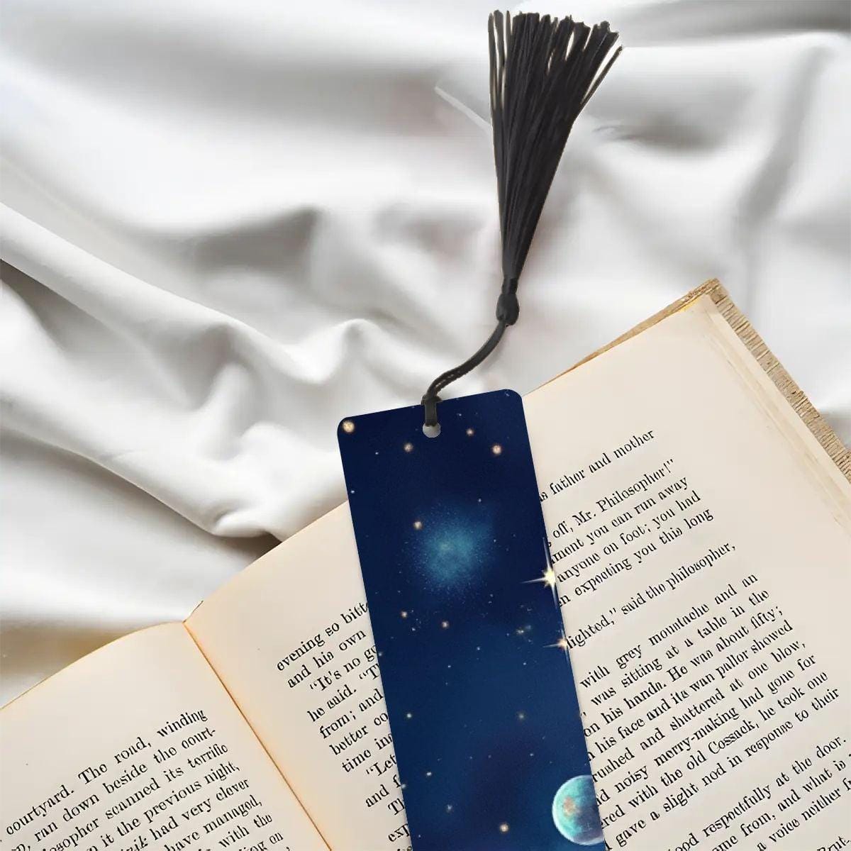 ColorFlow | Galaxy Planets Night Sky Book Metal Bookmark Cosmic Stars Fantasy Reading Gift | Optional Personalization