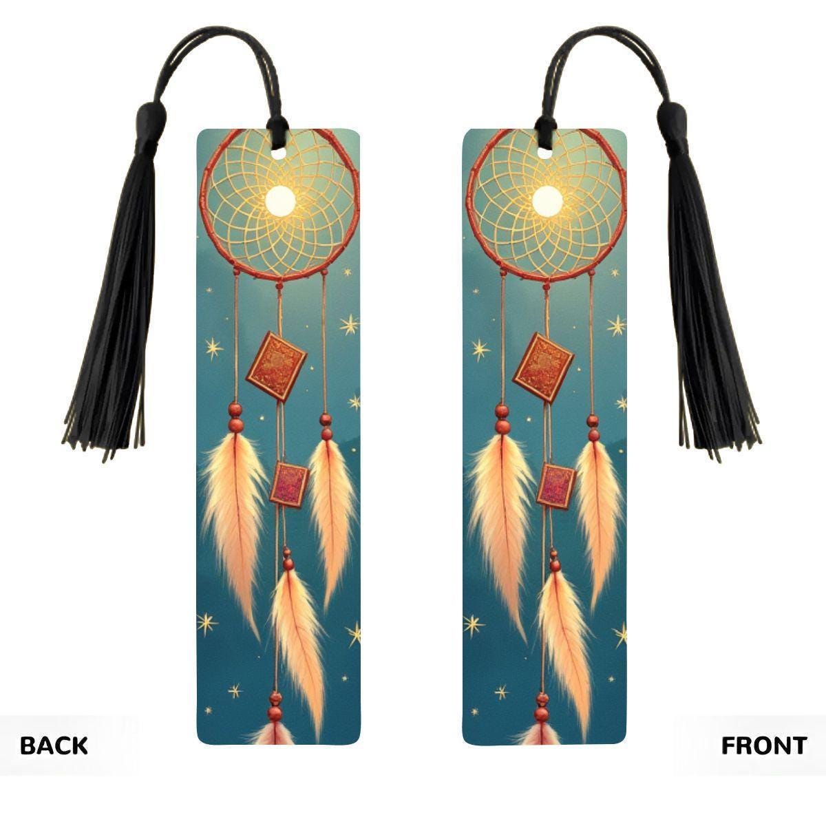 ColorFlow | Golden Dreamcatcher Moon Metal Bookmark Boho Feathers Celestial Spiritual Gift | Optional Personalization