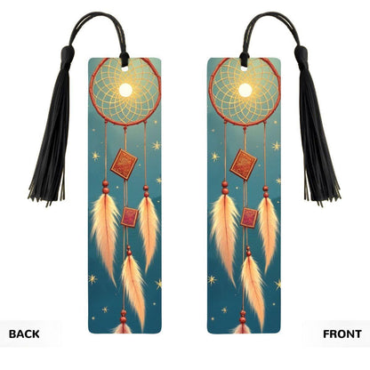 ColorFlow | Golden Dreamcatcher Moon Metal Bookmark Boho Feathers Celestial Spiritual Gift | Optional Personalization