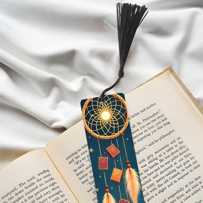 ColorFlow | Golden Dreamcatcher Feathers Metal Bookmark Boho Celestial Book Lover Gift | Optional Personalization