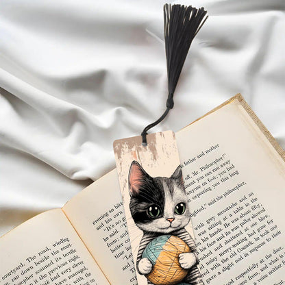 ColorFlow | Kitten Bookmark Retro Ink Style Cute Feline Illustration Soft Pastel Accents Double Sided | Optional Personalization