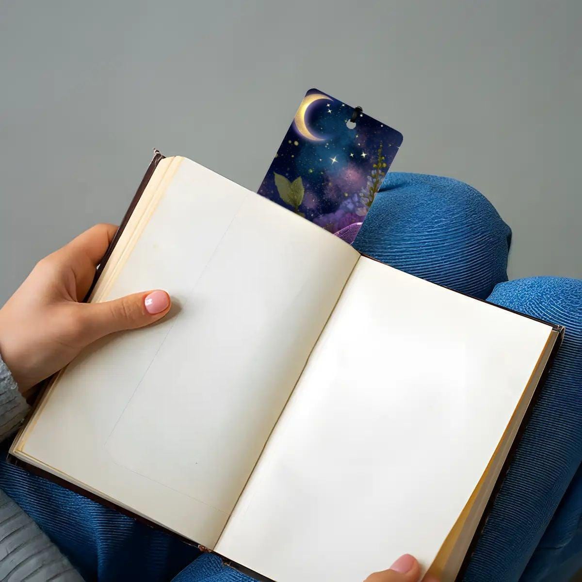 ColorFlow | Lunar Dragonfly | Double Sided Metal Bookmark | Celestial Moon and Stars Fantasy Floral Art | Optional Personalization