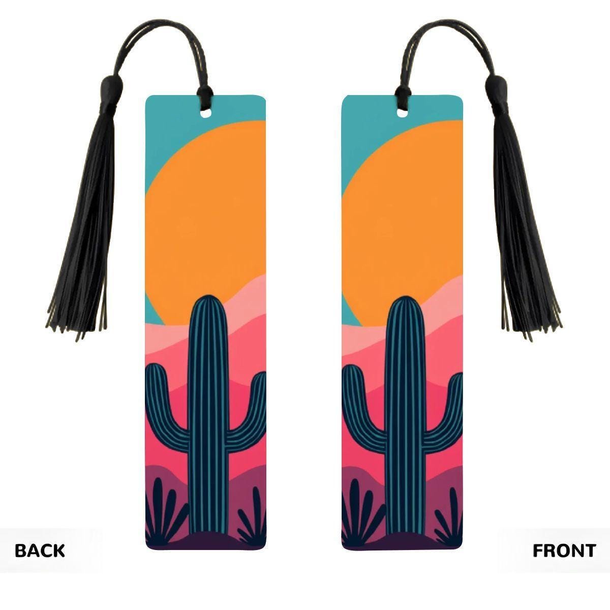 ColorFlow | Modern Minimalist Cactus Sunset Metal Bookmark Bold Desert Landscape Reading Gift | Optional Personalization