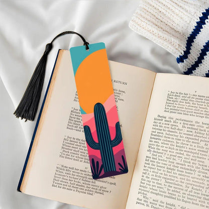 ColorFlow | Modern Minimalist Cactus Sunset Metal Bookmark Bold Desert Landscape Reading Gift | Optional Personalization
