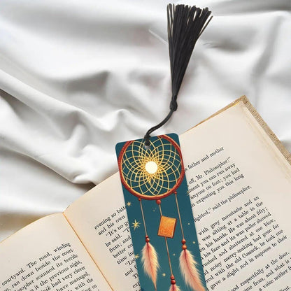 ColorFlow | Moonlit Dreamcatcher Feather Metal Bookmark Boho Celestial Spiritual Book Gift | Optional Personalization