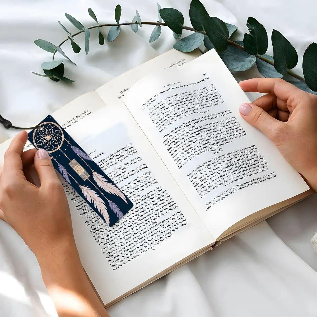 ColorFlow | Mystic Dreamcatcher Feather Metal Bookmark Boho Celestial Spiritual Reading Gift | Optional Personalization
