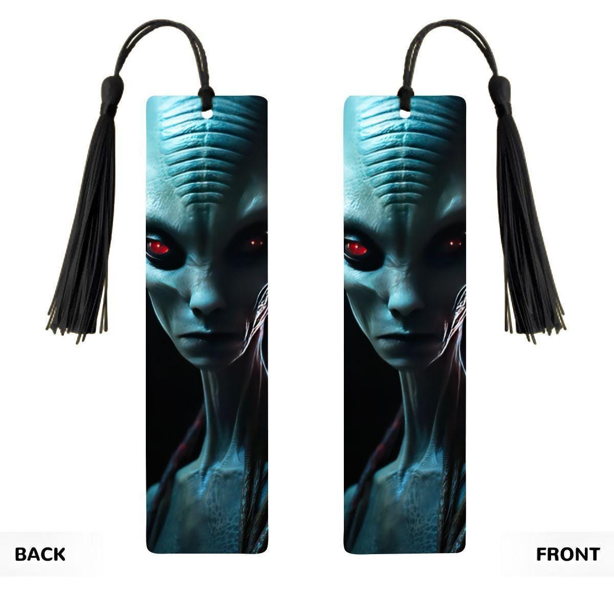 ColorFlow | Red Eye Alien Metal Bookmark Sci Fi Extraterrestrial Dark Creature Futuristic Design Art Style | Optional Personalization