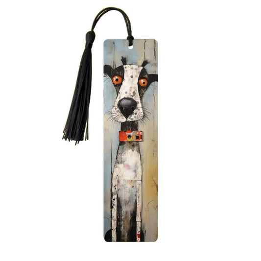 ColorFlow | Spotted Dog Art Bookmark with Playful Expression Metal Reading Gift for Book Lovers | Optional Personalization