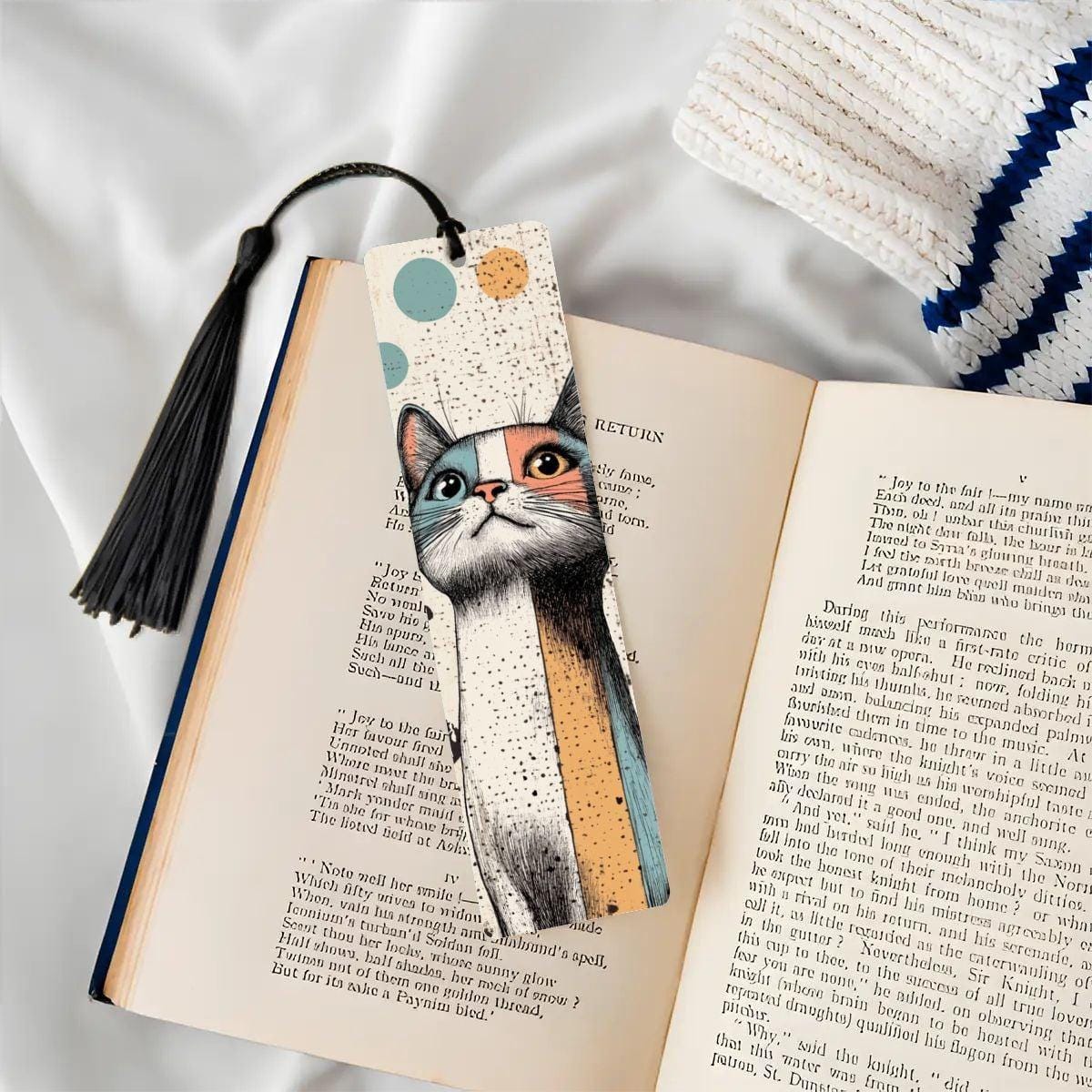 ColorFlow | Retro Cat Metal Bookmark Quirky Colorblock Illustration Modern Feline Art Double Sided Design | Optional Personalization