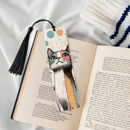 ColorFlow | Retro Cat Metal Bookmark Quirky Colorblock Illustration Modern Feline Art Double Sided Design | Optional Personalization