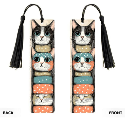 ColorFlow | Stacked Cats Metal Bookmark Quirky Retro Feline Illustration Playful Kitty Art Double Sided Design | Optional Personalization