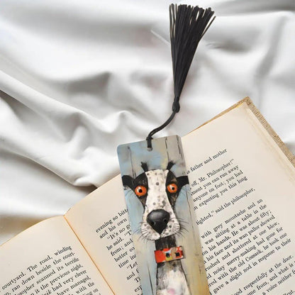 ColorFlow | Spotted Dog Art Bookmark with Playful Expression Metal Reading Gift for Book Lovers | Optional Personalization