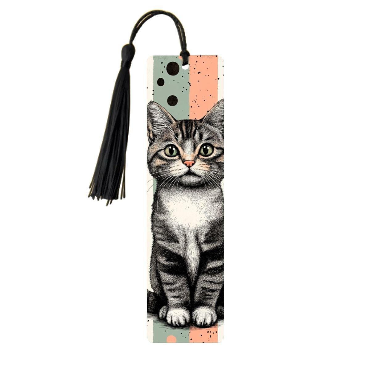 ColorFlow | Tabby Cat Bookmark Retro Ink Style Cute Feline Art Patterned Background Double Sided Design | Optional Personalization