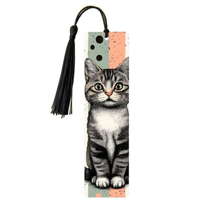 ColorFlow | Tabby Cat Bookmark Retro Ink Style Cute Feline Art Patterned Background Double Sided Design | Optional Personalization
