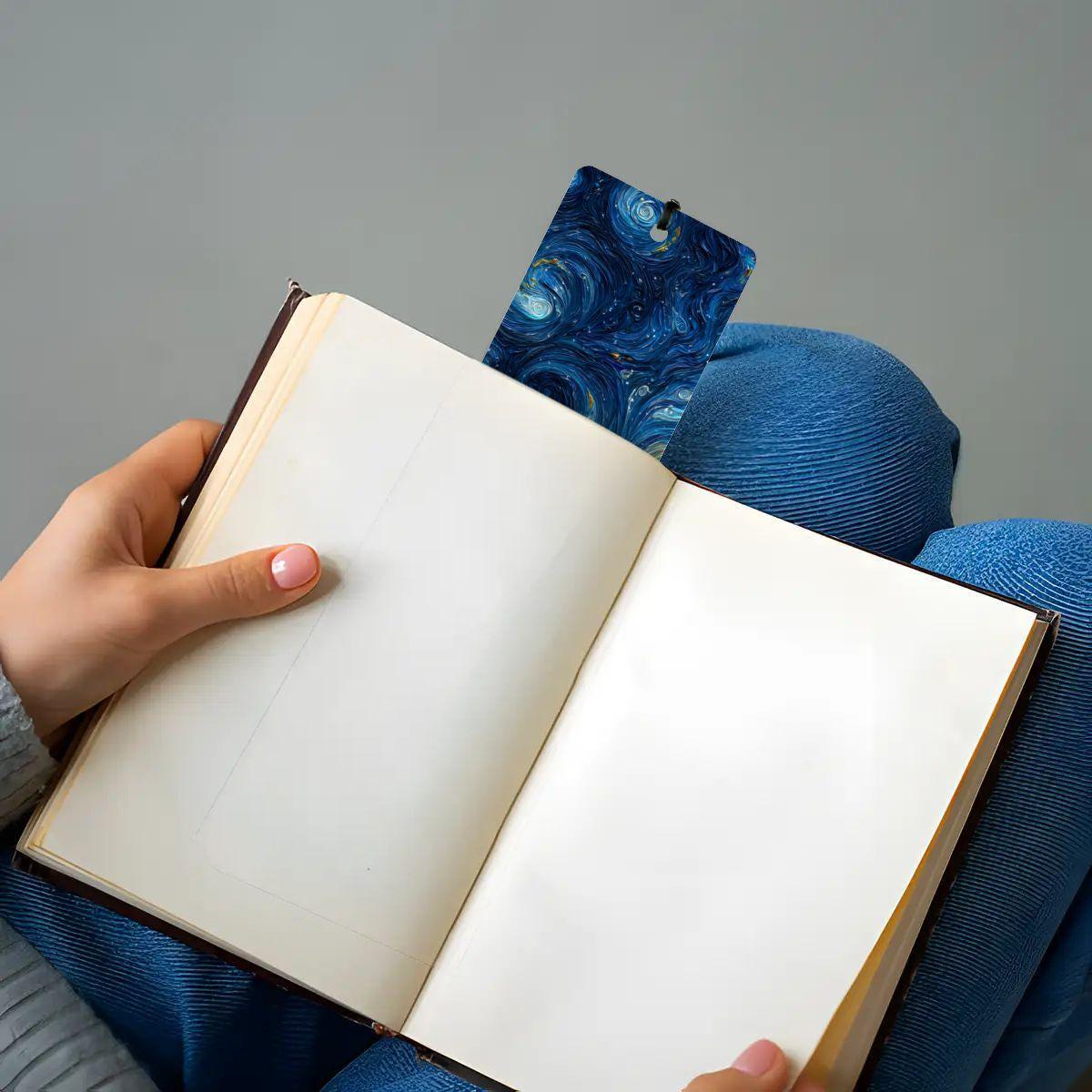 ColorFlow | Starry Night Tulip Field Metal Bookmark | Swirling Sky Windmill Art Double Sided Reading Gift | Optional Personalization