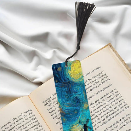 ColorFlow | Starry Night Windmill Metal Bookmark Van Gogh Inspired Tulip Field Art Double Sided Aluminum Reading Gift | Optional Personaliza